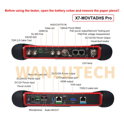 WANLUTECH CCTV Tester Essential Tool for Surveillance Camera Cable Network Testing X7-MOVTADHS Pro