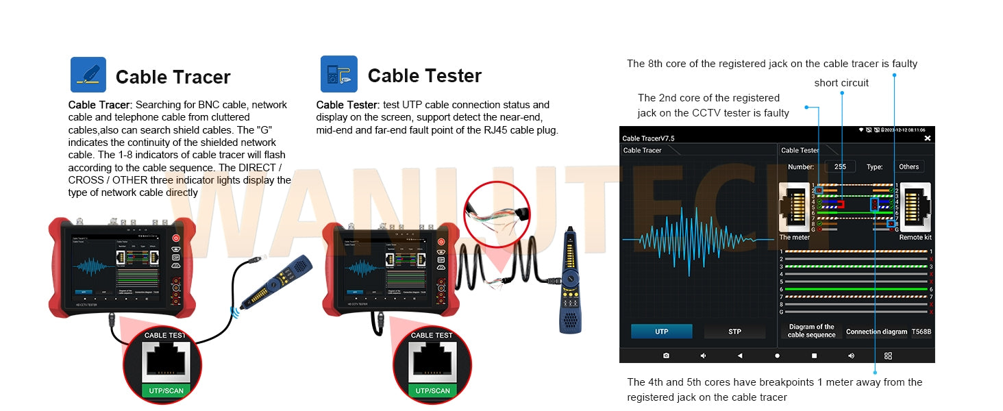 WANLUTECH CCTV Tester Essential Tool for Surveillance Camera Cable Network Testing X9-MOVTADHS Pro