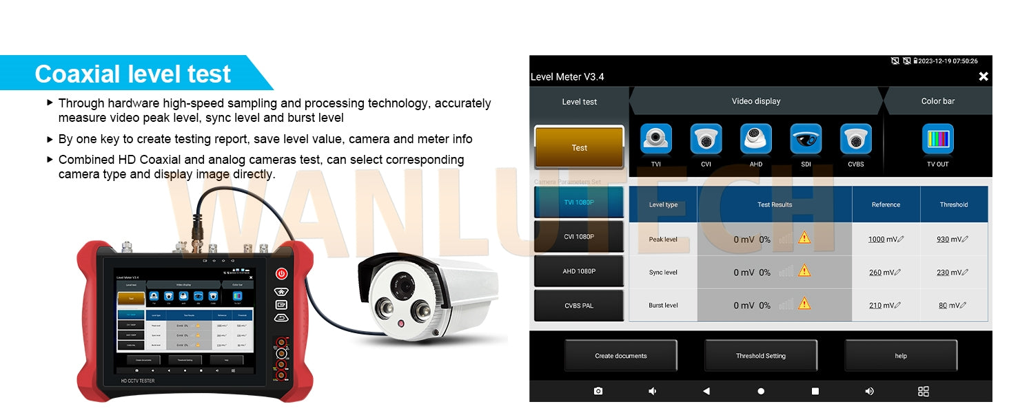 WANLUTECH CCTV Tester Essential Tool for Surveillance Camera Cable Network Testing X9-MOVTADHS Pro
