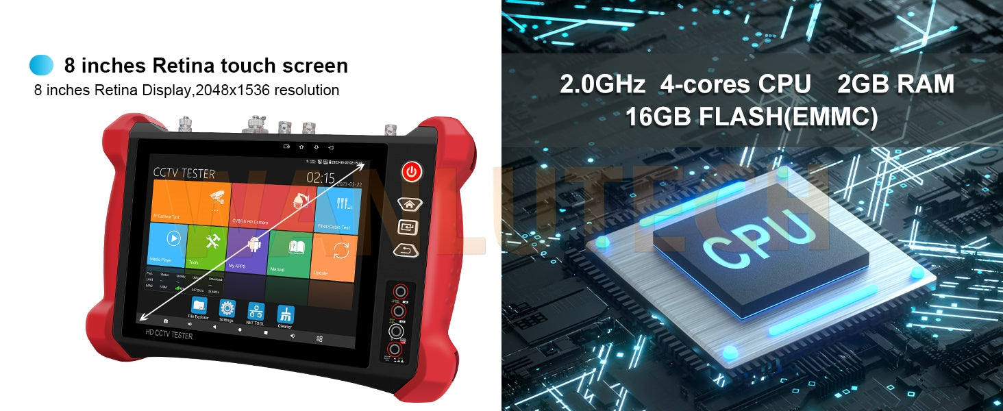 WANLUTECH CCTV Tester Essential Tool for Surveillance Camera Cable Network Testing X9-MOVTADHS Pro